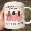 Besties In Pink Pajamas, I'd Punch A Bitch For You Personalized Mug, Funny Christmas, New Year Gift, Galentine's Day Gift For Best Friends