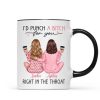 Besties In Pink Pajamas, I'd Punch A Bitch For You Personalized Mug, Funny Christmas, New Year Gift, Galentine's Day Gift For Best Friends