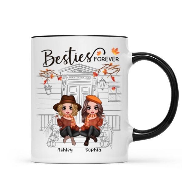 Besties Sisters Fall Season Front Porch Sketch Personalized Mug