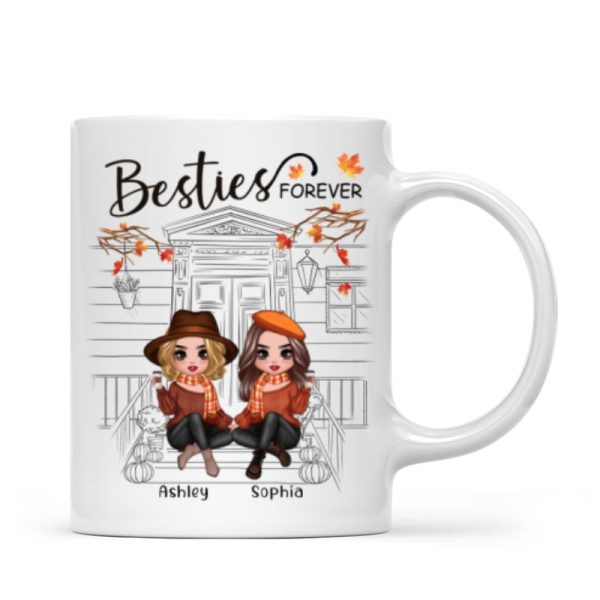 Besties Sisters Fall Season Front Porch Sketch Personalized Mug