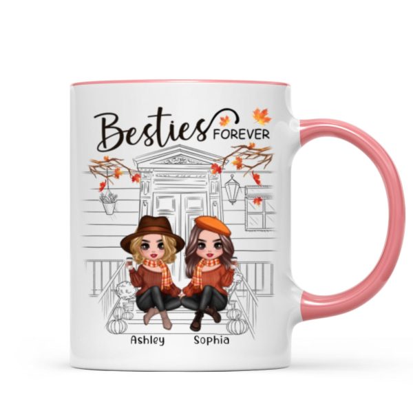 Besties Sisters Fall Season Front Porch Sketch Personalized Mug