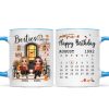 Besties Sisters Forever Happy Birthday Calendar Doll Girl Sitting Fall Season Front Porch Personalized Mug