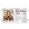 Besties Sisters Forever Happy Birthday Calendar Doll Girl Sitting Fall Season Front Porch Personalized Mug