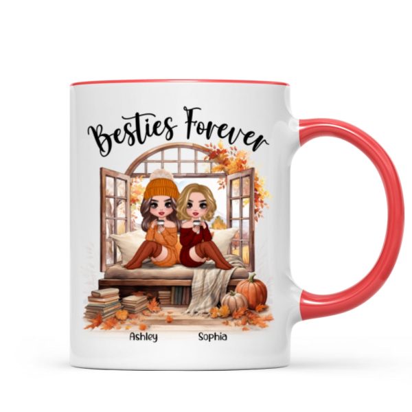 Besties Sisters Sitting Fall Season Window Personalized Mug