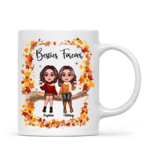 Besties Sisters Sitting On Fall Season Branch Personalized Mug