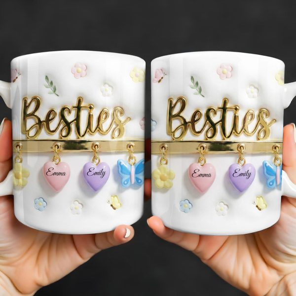 Besties with Flowers, Butterflies, and Hearts - Personalized Custom Coffee Mug - BST524_MG