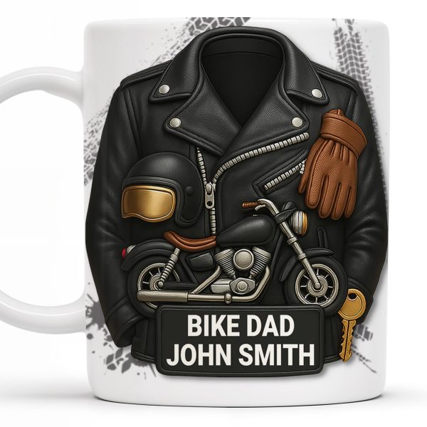 Bike Dad, Motorcycle and Leather Jacket - Personalized Custom Coffee Mug - FAM330_MG
