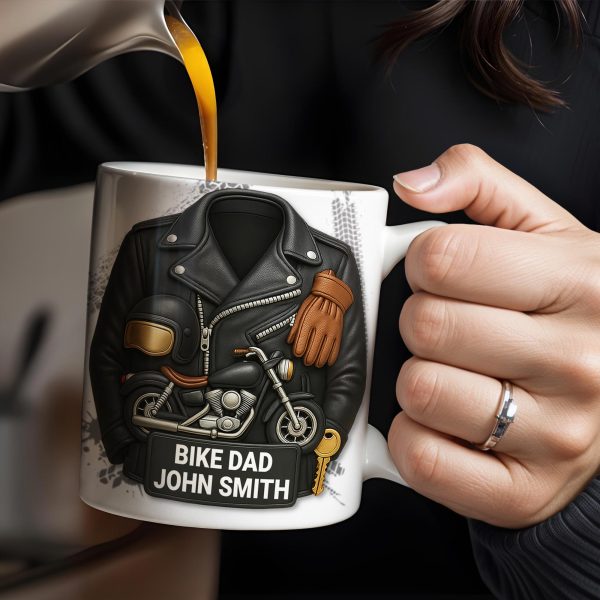 Bike Dad, Motorcycle and Leather Jacket - Personalized Custom Coffee Mug - FAM330_MG