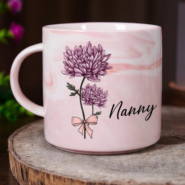 Birth Flowers Mom Grandma Nana - Personalized Marble Mug