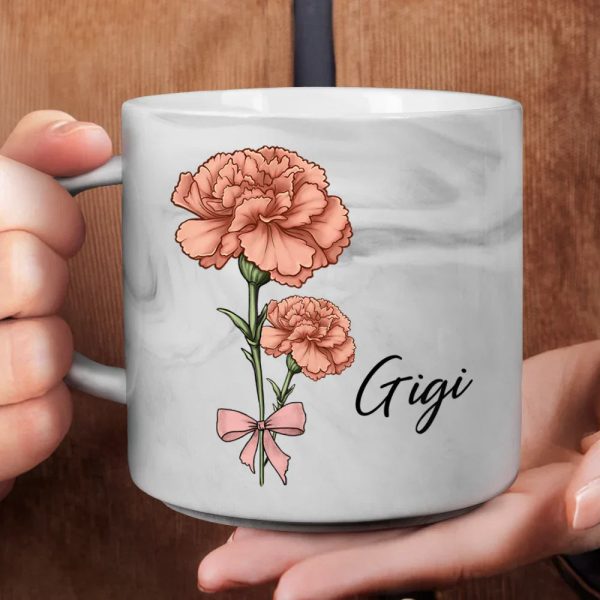 Birth Flowers Mom Grandma Nana - Personalized Marble Mug