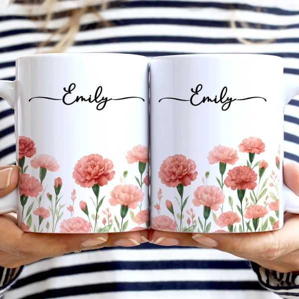 Birth Month Flower Watercolor Blooming In Love - Personalized White Edge-to-Edge Mug