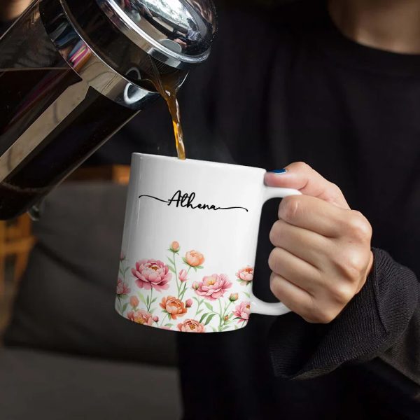 Birth Month Flower Watercolor Blooming In Love - Personalized White Edge-to-Edge Mug