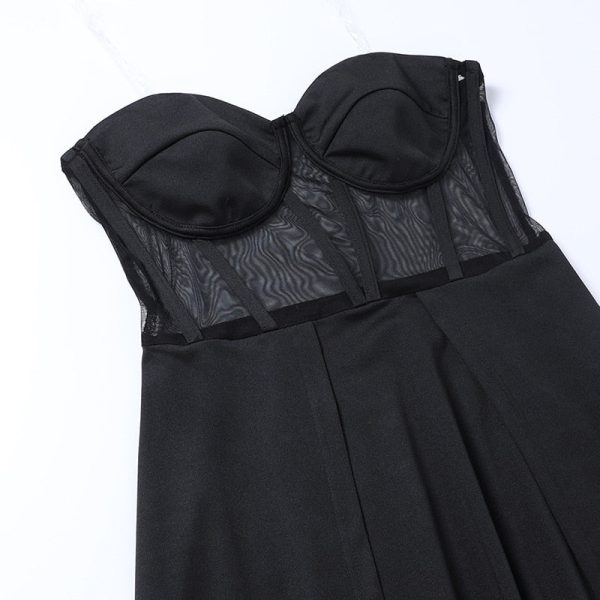 Black Bustier Slit Midi Dress