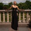 Black Bustier Slit Midi Dress