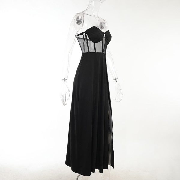 Black Bustier Slit Midi Dress