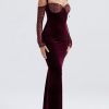 Black Cherry Velvet Lace Long Sleeve Maxi Dress
