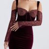 Black Cherry Velvet Lace Long Sleeve Maxi Dress