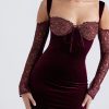 Black Cherry Velvet Lace Long Sleeve Maxi Dress