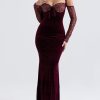 Black Cherry Velvet Lace Long Sleeve Maxi Dress