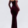 Black Cherry Velvet Lace Long Sleeve Maxi Dress