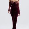 Black Cherry Velvet Lace Long Sleeve Maxi Dress