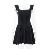 Black Corset Square Neck Frill Strap Mini Dress