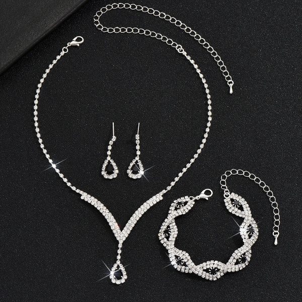 Black Crystal Water Drop Bridal Jewelry Set 3 Piece
