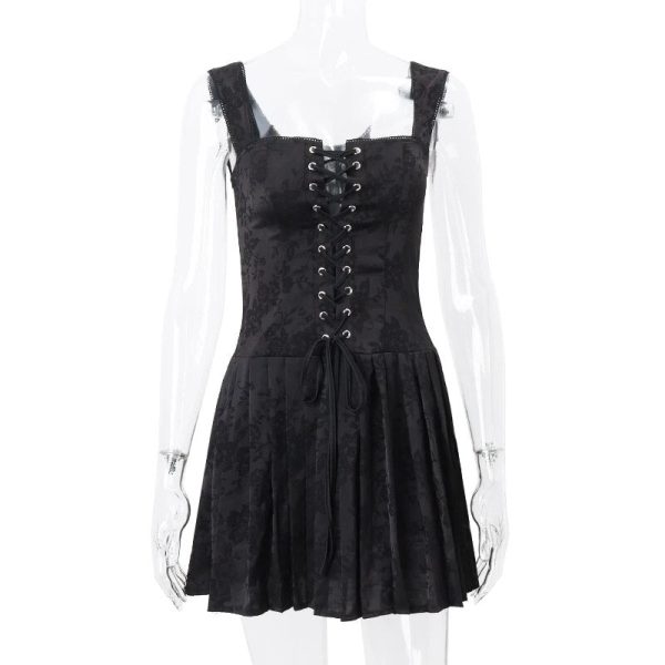 Black Front Lace-Up Mini Dress