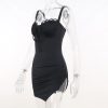 Black Lace Bustier Tie-Up Strap Mini Dress
