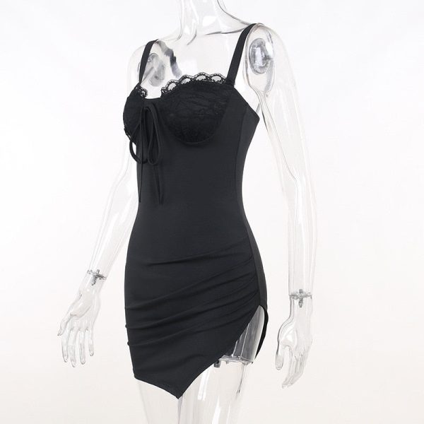 Black Lace Bustier Tie-Up Strap Mini Dress