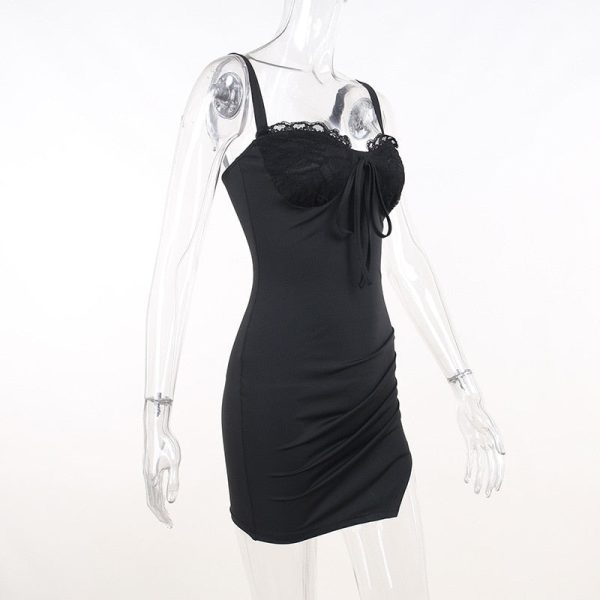 Black Lace Bustier Tie-Up Strap Mini Dress
