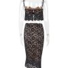 Black Lace Cami Top And Midi Skirt Set