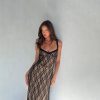 Black Lace Mesh Strap Midi Dress