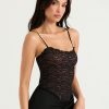 Black Lace Strap Top And Slit Lace Trim Midi Skirt Set