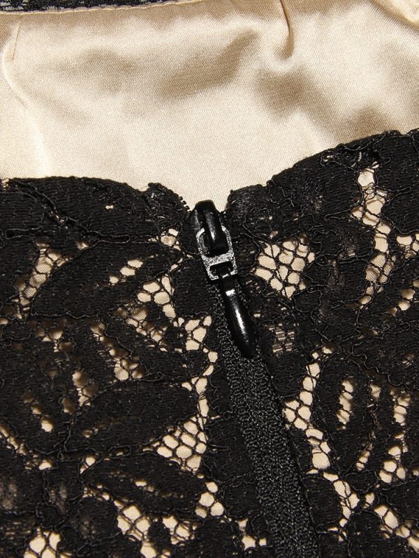 Black Lace Strap Top And Slit Lace Trim Midi Skirt Set