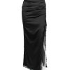 Black Lace Strap Top And Slit Lace Trim Midi Skirt Set