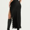 Black Lace Strap Top And Slit Lace Trim Midi Skirt Set