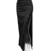 Black Lace Strap Top And Slit Lace Trim Midi Skirt Set