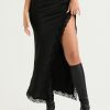 Black Lace Strap Top And Slit Lace Trim Midi Skirt Set