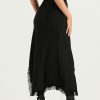 Black Lace Strap Top And Slit Lace Trim Midi Skirt Set