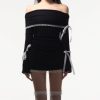 Black Long Sleeve Off-shoulder Bow Mini Dress