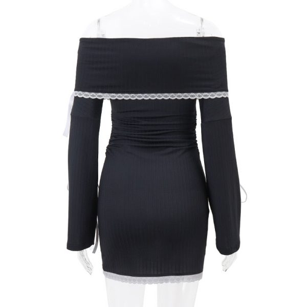 Black Long Sleeve Off-shoulder Bow Mini Dress