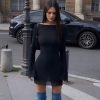 Black Mesh Long Sleeve Backless Mini Dress