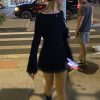 Black Mesh Long Sleeve Backless Mini Dress