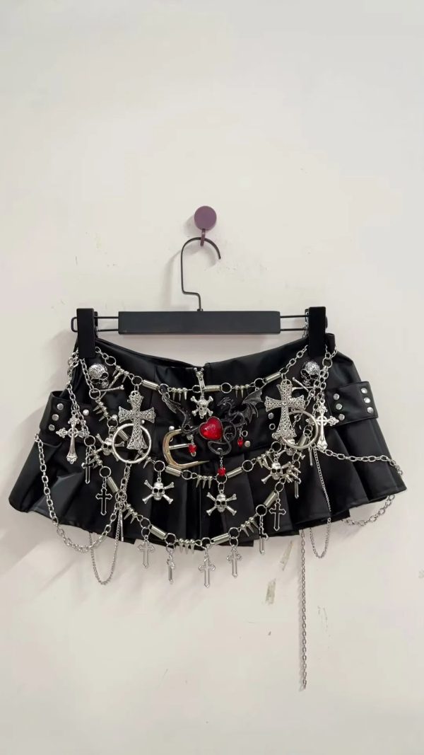 Black Micro Pleated Cross Chain Skirt