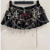 Black Micro Pleated Cross Chain Skirt