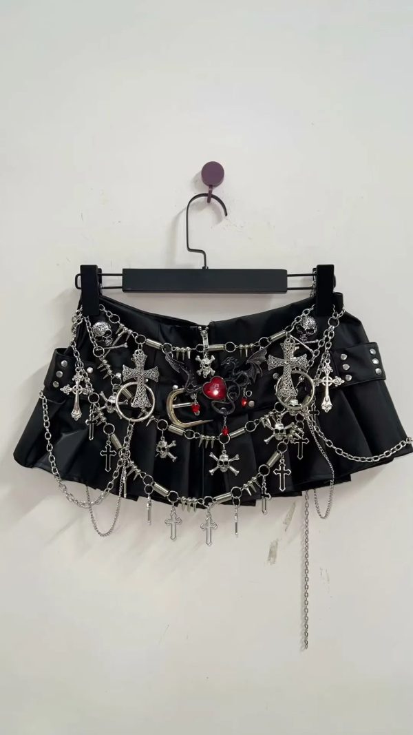 Black Micro Pleated Cross Chain Skirt