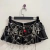 Black Micro Pleated Cross Chain Skirt