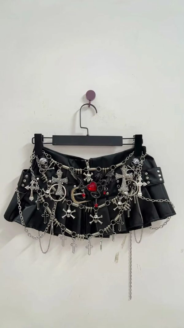 Black Micro Pleated Cross Chain Skirt