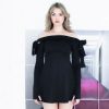 Black Off-shoulder Bow Long Sleeve Mini Dress